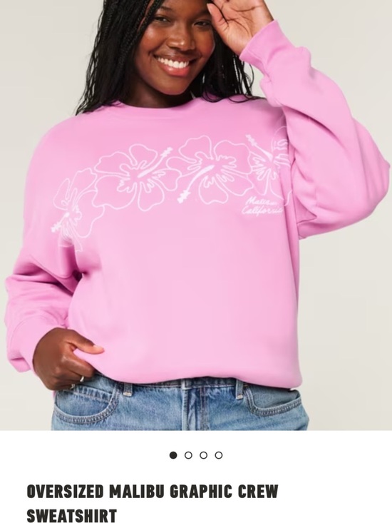 Malibu Tops - Malibu Pink Floral-Outline Oversized Crew Sweatshirt size small